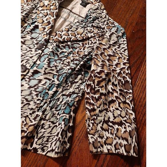 Petite Large Sunny Taylor Brown Tan Blue Animal Print Blazer Shirt Jacket - Picture 4 of 7
